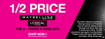 1/2 Price Maybelline & L’Oréal Paris Cosmetics 3 Days Only @ Priceline
