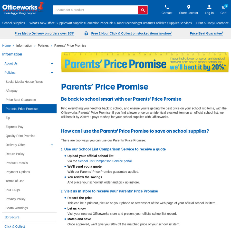 Officeworks Parents' Price Promise: 20% Price Beat on Identical Stocked ...