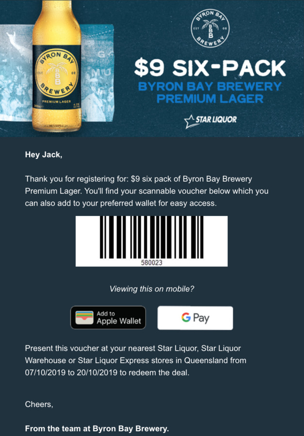Qld 9 Six Pack Of Byron Bay Brewery Premium Lager Star Liquor Ozbargain