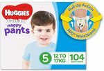 Huggies Ultra Dry Nappy Pants, Boys, Size 5 Walker (12-17kg), 104pk $34 / $28.90 (S&S) + Delivery ($0 with Prime/$39+) @ Amazon