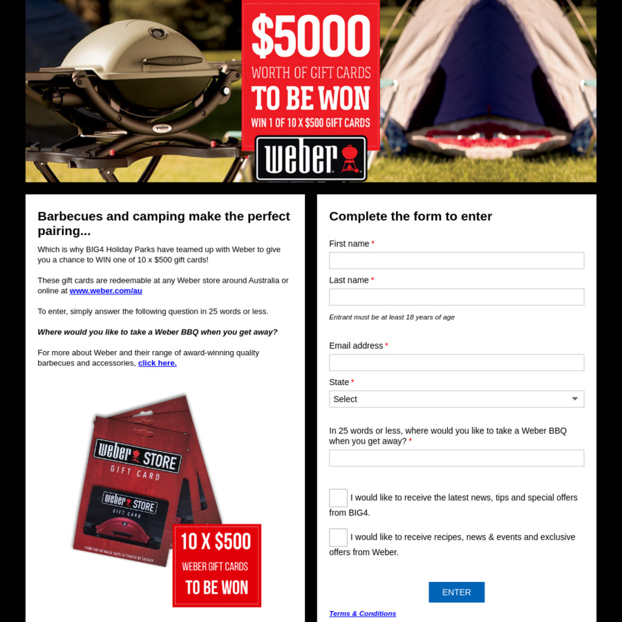 Win 1 of 10 $500 Weber Store Gift Cards from BIG4 Holiday Parks ...