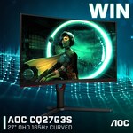 Win an AOC CQ27G3S 27" QHD 165Hz FreeSync HDR Curved Gaming Monitor Worth $449 from PC Case Gear