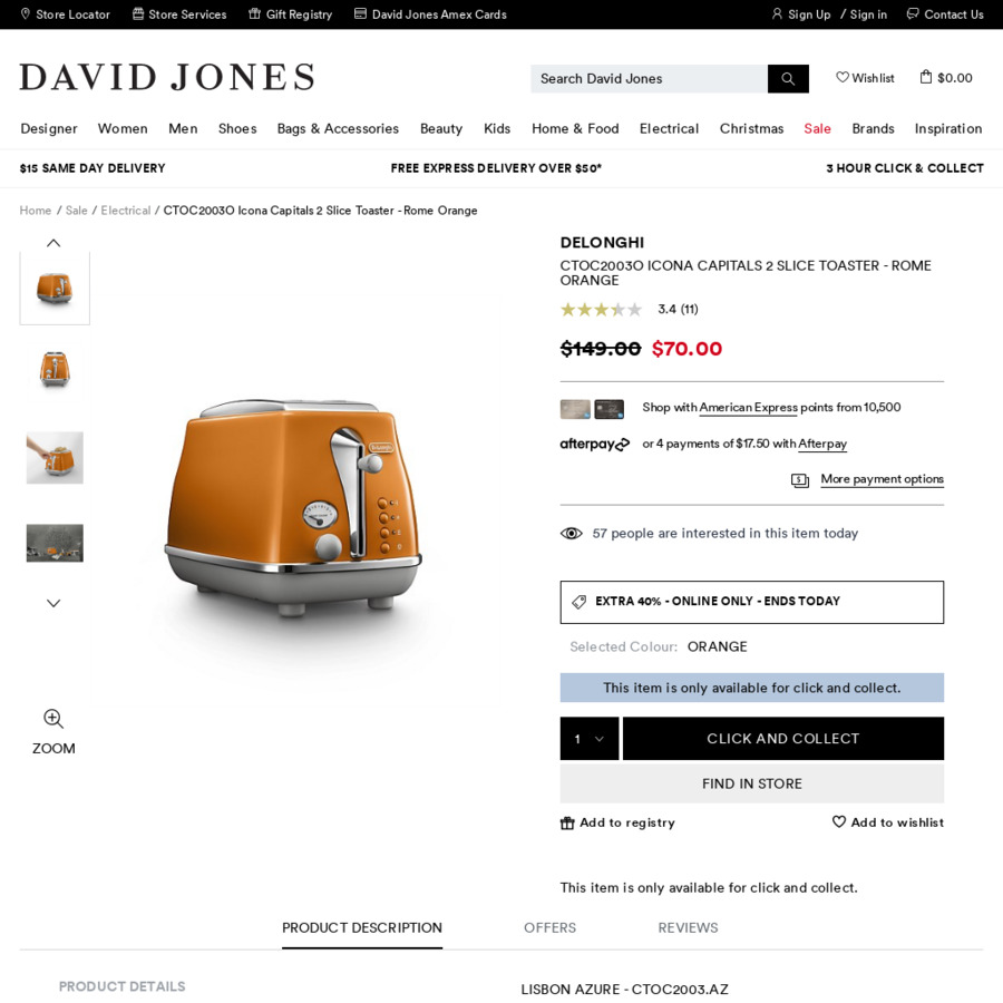 DeLonghi Icona Capitals Toaster 42 (Was 149) C&C Only & More David