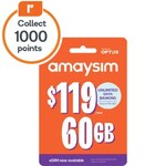 amaysim 1-Year 60GB $99 (Was $119) Starter Pack, Unlimited Calls/SMS to 28 Countries + 1000 EDR Points in-Store Only @Woolworths