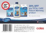 Coles Voucher - 20% off Purina Total Care Flea or Worming Product