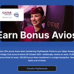 25% Bonus Avios with Reward Points Transferred to Qatar Airways Privilege Club @ pay.com.au