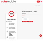 Coles Mobile 140GB 12-Month Prepaid Starter Pack $149 (Unlimited Call & Text to 15 Countries) + 4000 Bonus Flybuys Point @ Coles