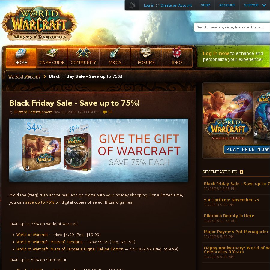 Blizzard Black Friday Sale Wow (5), Mists (10), Heart of The Swarm