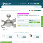 Mercator Grange Brushed Aluminium Ceiling Fan with 2x BC Light for $99 (Save $50) @ Lighting Illusions