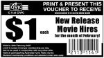 $1 New Release Hire Voucher from Civic Video
