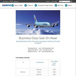 Business Class Fare Sale: Sydney to Americas, Europe, Japan (e.g. Syd to Vancouver, $4744) @ Korean Air