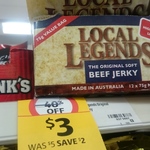 Local Legends Beef Jerky $3 (40% off) for 75g @ Coles