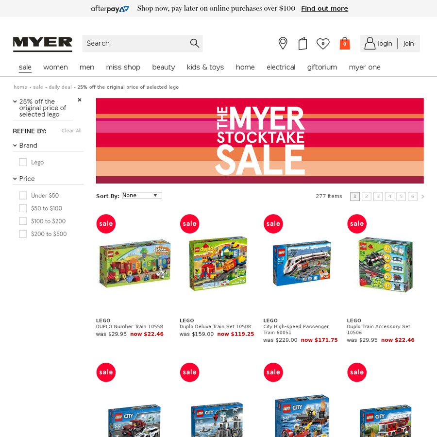 25 off Selected LEGO + Extra off with Codes Myer OzBargain