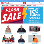 LOWES 15% off - Today Only Online (Excludes Schoolwear/Gift Cards)