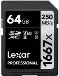 Lexar Professional 1667x SD Card 64GB SDXC 250MB/s V60 $29.80 + Delivery ($0 eBay Plus) @ FTT eBay