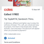 Coles Free Tip Top Sandwich Thins with flybuys App