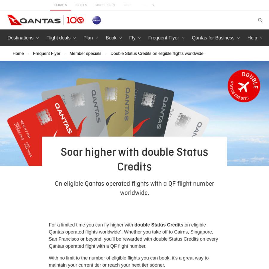 Qantas Double Status Credits on All QF Flights OzBargain