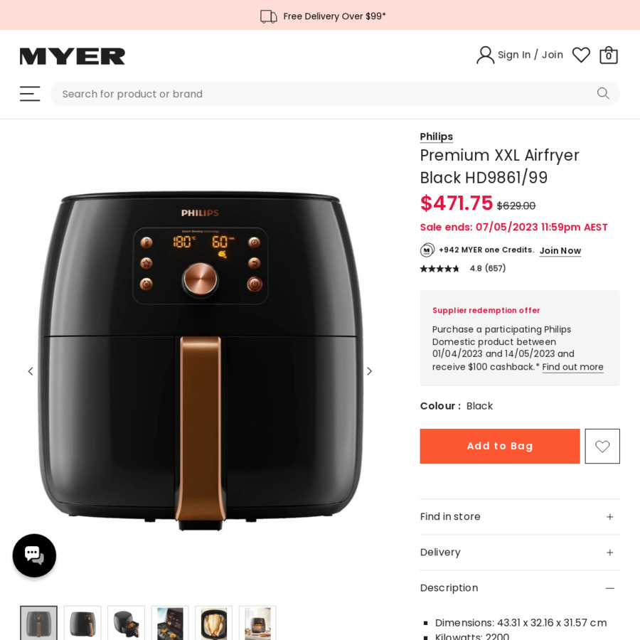 Myer air outlet fryer