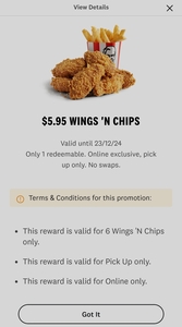 $5.95 Wings N' Chips @ KFC via App (Pickup Only)