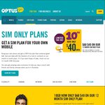Optus $40/month SIM Plan 12 MTH Contract 10GB Data, Unlimited Text/MMS & Unlimited Calls