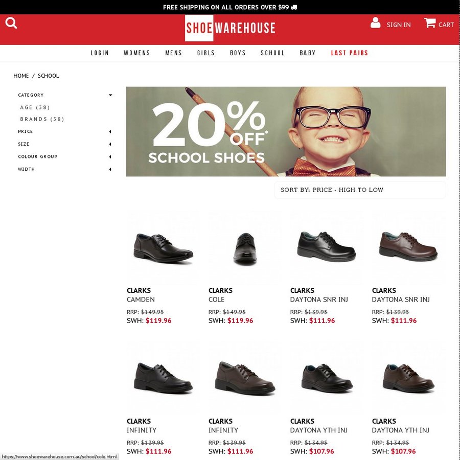 20% off School Shoes (Including Clarks) - Shoe Warehouse Online (Free ...