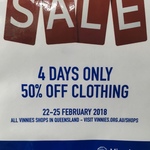 [QLD] 50% off Clothing @ Vinnies 22 - 25 February