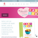 Win 1 of 20 Recipe Book Packs (includes 'Baby Bowl' & '4 Ingredients Chocolate, Cakes & Cute Things') from 4 Ingredients