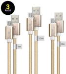 EXINOZ Micro USB Braided Cable Pack (1m, 1.5m, 2m, Gold/Silver Colour) $9.97 + Delivery ($5.00) @ EXINOZ