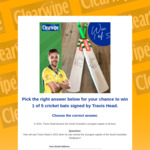 Win 1 of 5 Cricket Bats Signed by Travis Head from Clear Wipes
