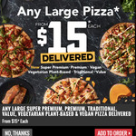 Any Traditional/Premium/Super Premium/Plant Based/Vegan Pizza $15 Delivered @ Domino's