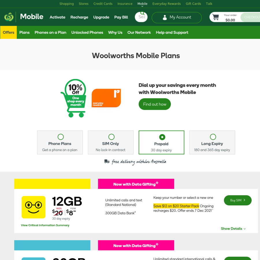 woolworths sim plans