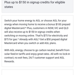 [NSW, VIC, QLD] Switch to AGL for $100 eGift Card + for Each Service Switched Get $75 Credit (New Customer) @ Westpac Rewards