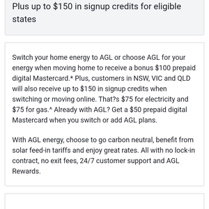 NSW VIC QLD Switch to AGL for 100 eGift Card for Each