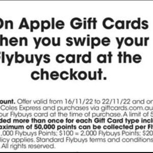 20x Flybuys points on Apple gift cards @ Coles (6 Dec to 12 Dec 2023) :  r/flybuys