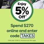 5% off with $270 Minimum Spend - Online Only @ Woolworths