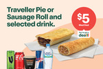 Travellers Pie / Sausage Roll + Various Drink Selections (Red Bull, Coke, V, Ice-Break, Coffee, etc) Combo $5 @ 7-Eleven