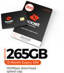 12-Month 265GB Prepaid Starter SIM $270 (Was $300) + $40 TopCashback Cashback @ Boost Mobile