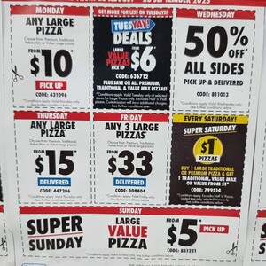 Daily Deals: $5 Value Pizzas, $10 Pizzas, 50% off Sides, 3 for $33 Delivered + More @ Select Domino's Stores