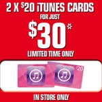 2x $20 iTunes Gift Cards for $30 at EB Games (in Store Only)