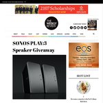 Win 1 of 2 Sonos PLAY: 3 Wireless Smart Speakers from The Weekly Review [VIC]