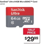 SanDisk Ultra 64GB MicroSDXC Memory Card $29.99 - Auspost