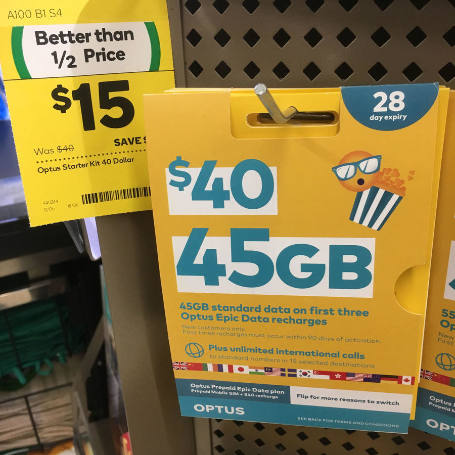 Optus 40 Prepaid Sim Starter Kit for 15 Woolworths