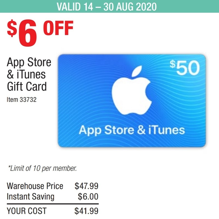 50 iTunes Gift Cards for 41.99 Costco (Membership
