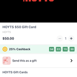 25% Cashback on Hoyts $50 Gift Card ($12.50 Cashback) via ShopBack Gift Card Store