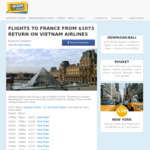 Flights to Paris, France Return from Sydney $1071, Melbourne $1091 on Vietnam Airlines. Bags and Meals Included @ IWTF