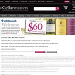 $60 Cellarmasters Wine Voucher (Entertainment Book Offer). Min. Order Value $130