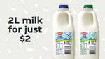 Country Dairy & Dairy Choice 2L Milk $2 + Delivery ($0 with $30 Spend at Some Locations) + Service Fees @ Eats 2 U via Menulog