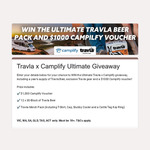 Win Year's Supply of Travla Beer, Travla Gear and $1000 Camplify Voucher from Travla X Camplify