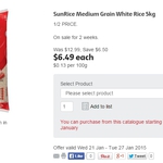 Sunrice Medium Grain White Rice 5kg $6.49, Brown Rice $6.80 @ Coles
