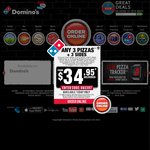 Domino's Any 3 Pizzas + 2 Garlic Breads & 2 1.25L Drinks FROM $33.95* Delivered
